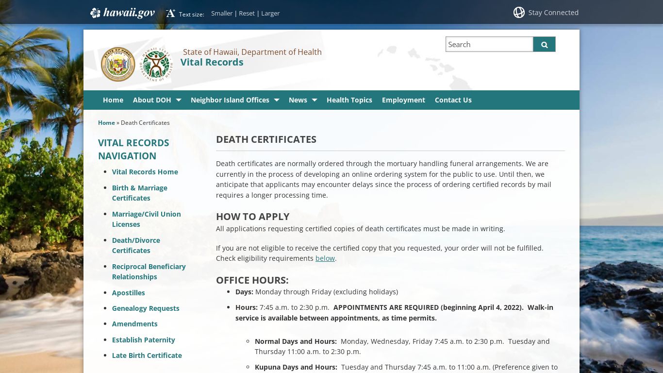 Vital Records | Death Certificates - Hawaii Department of Health